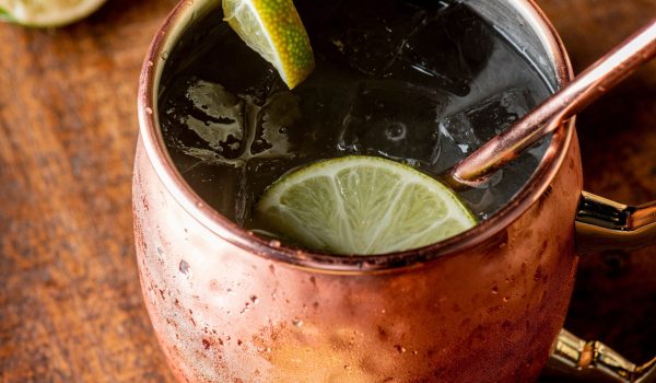 Rosemary mule with lime wheel